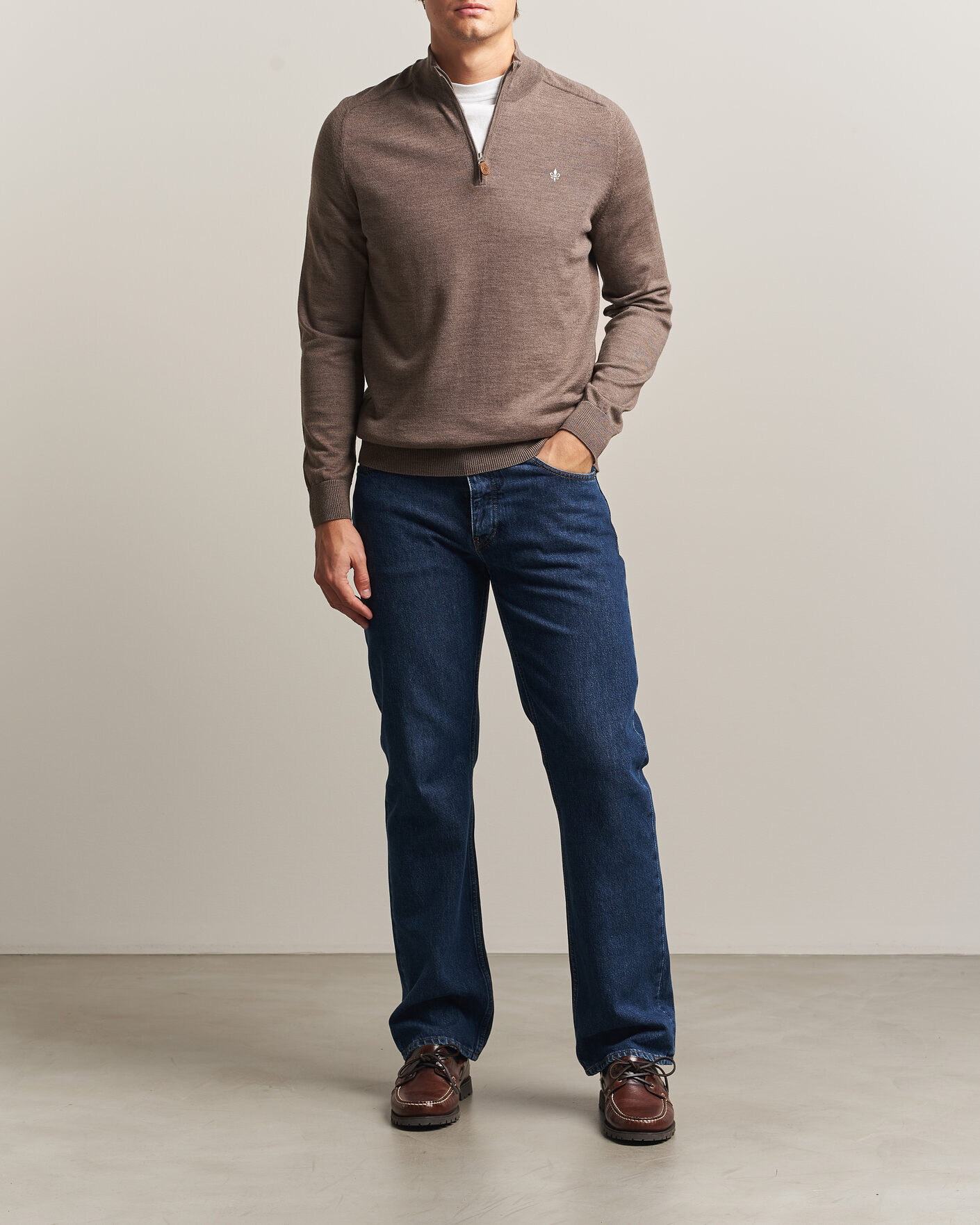 Men | Sweaters & Knitwear | Morris | John Merino Half Zip Brown