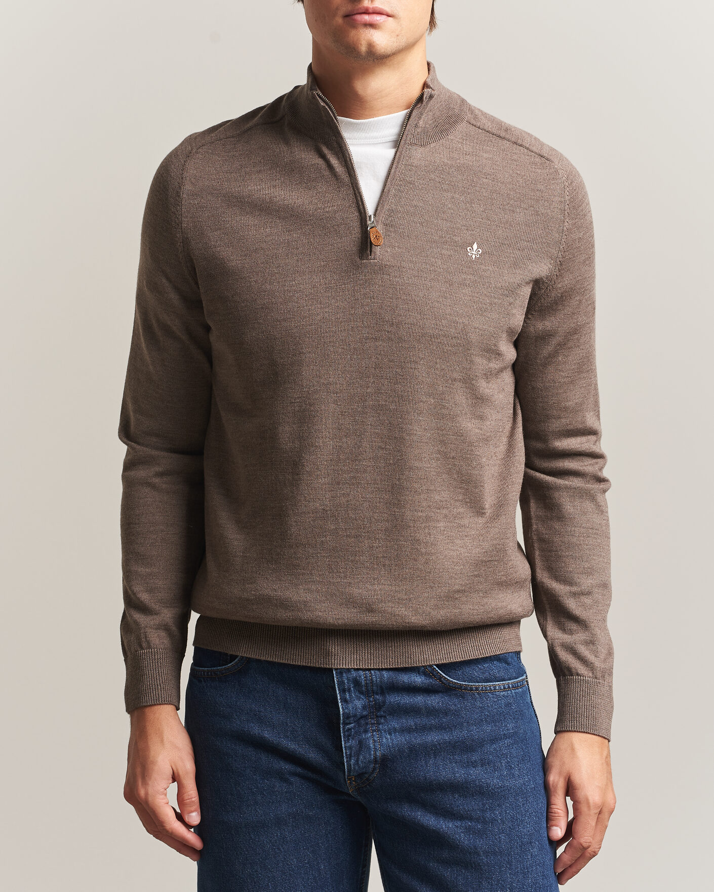 Men | Sweaters & Knitwear | Morris | John Merino Half Zip Brown