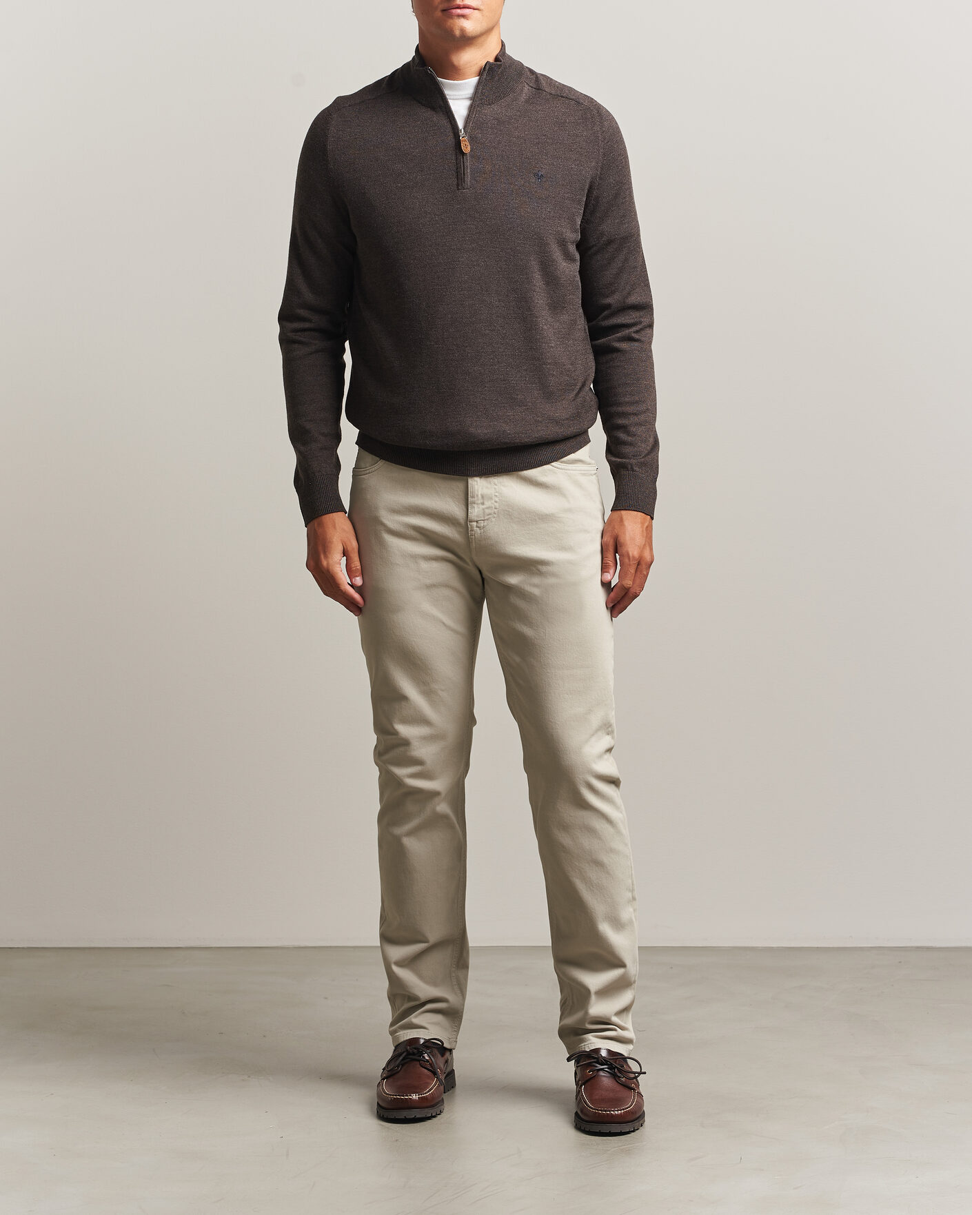 Men | Sweaters & Knitwear | Morris | John Merino Half Zip Brown