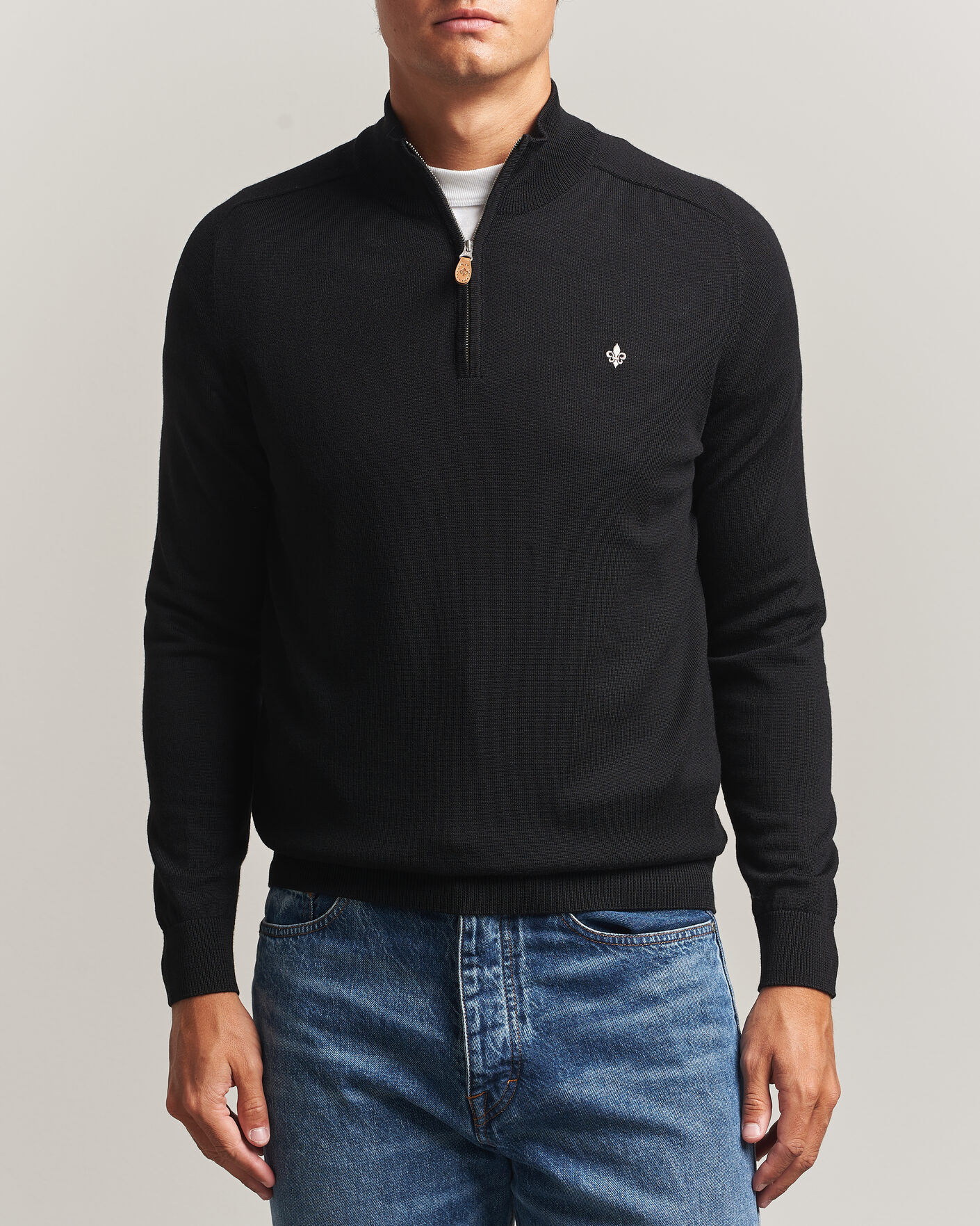 Men | Sweaters & Knitwear | Morris | John Merino Half Zip Black