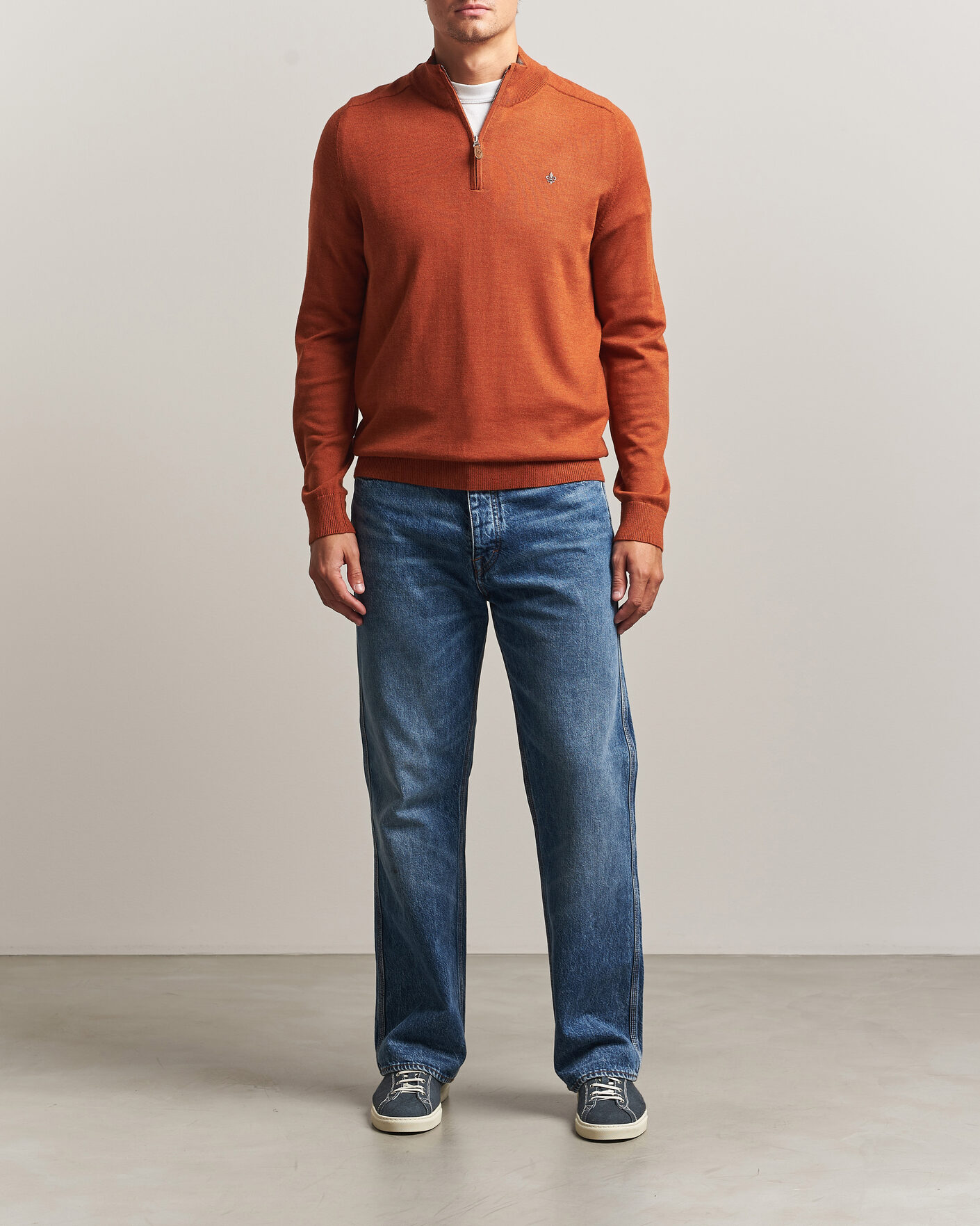 Men | Sweaters & Knitwear | Morris | John Merino Half Zip Orange