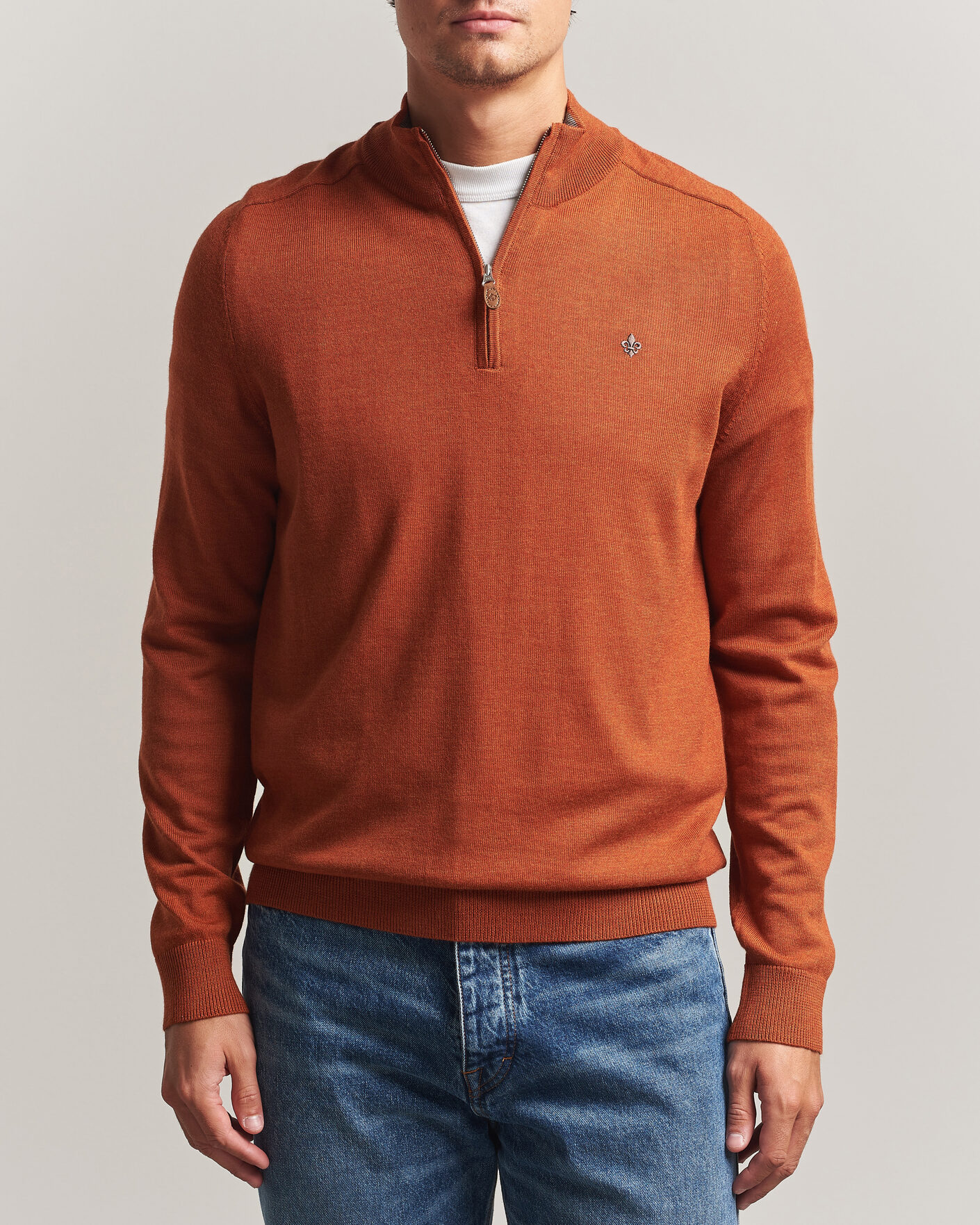Men | Sweaters & Knitwear | Morris | John Merino Half Zip Orange
