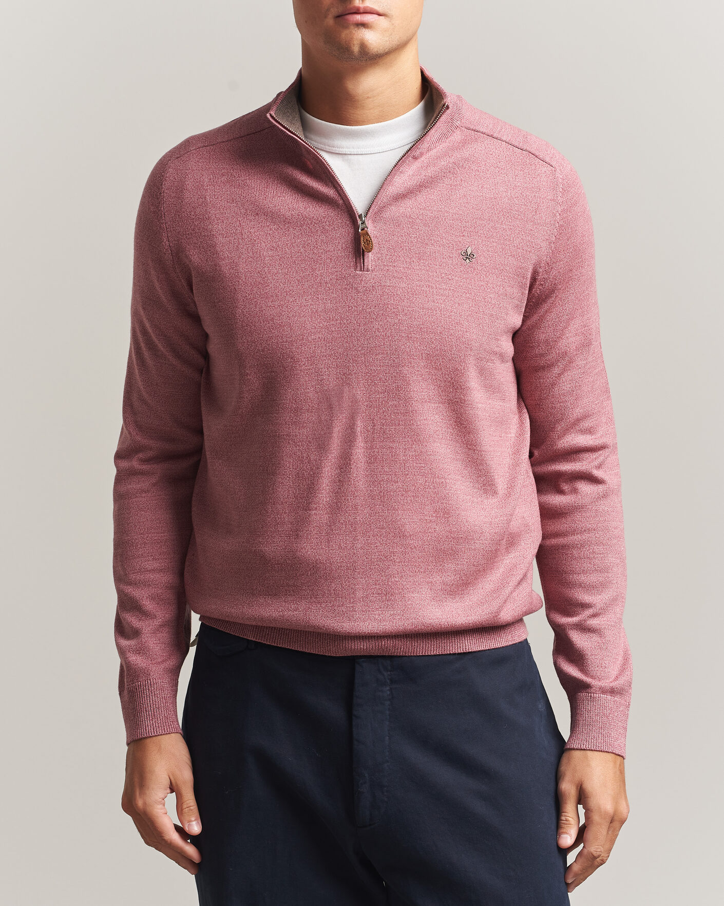 Men | Sweaters & Knitwear | Morris | John Merino Half Zip Cerise