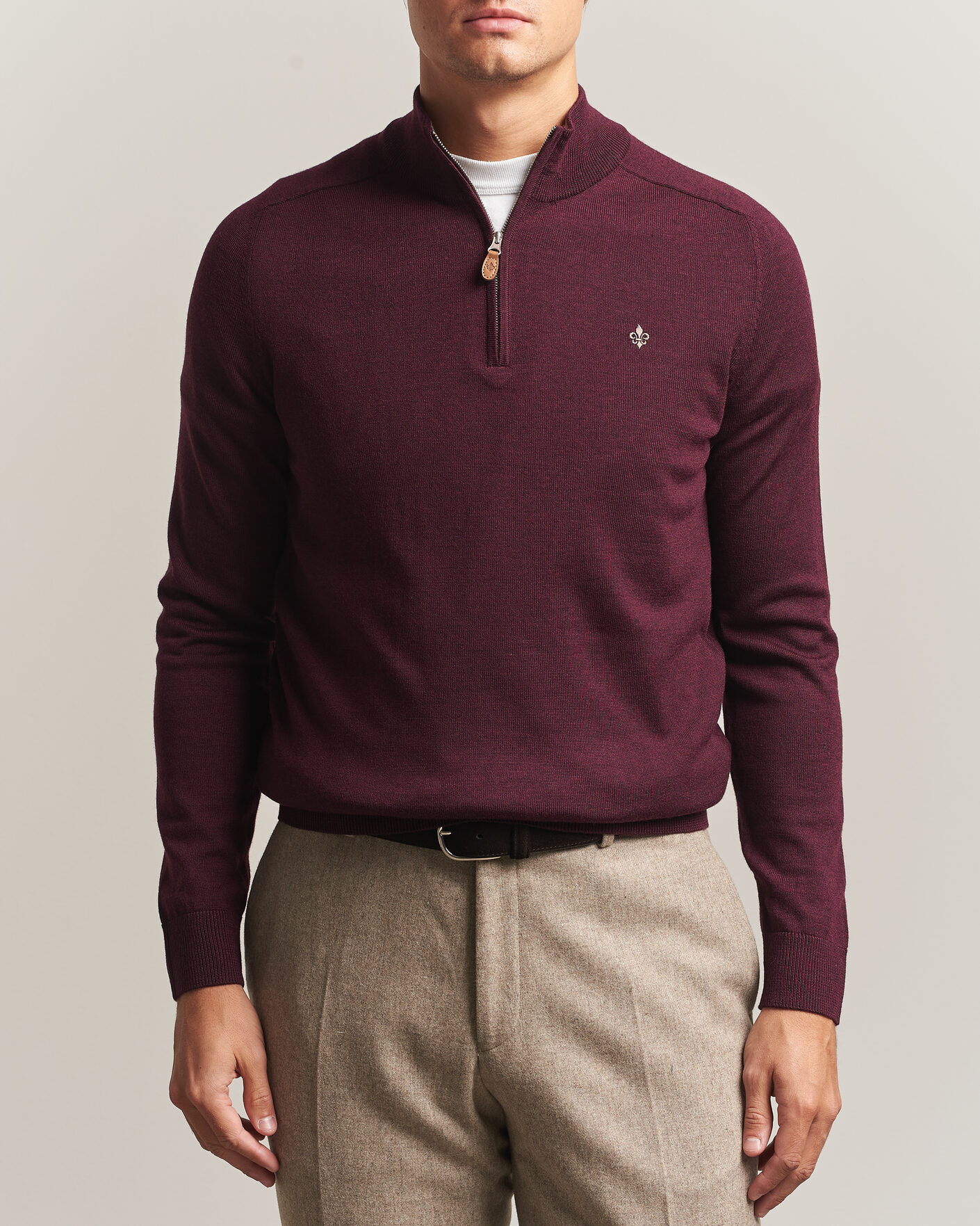 Men | Sweaters & Knitwear | Morris | John Merino Half Zip Wine Red