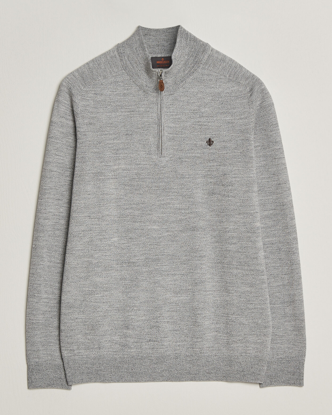 Men | Sweaters & Knitwear | Morris | John Merino Half Zip Mid Grey
