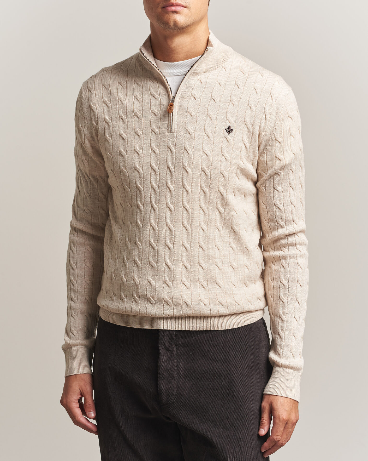 Men | Sweaters & Knitwear | Morris | Merino Cable Half Zip Off White