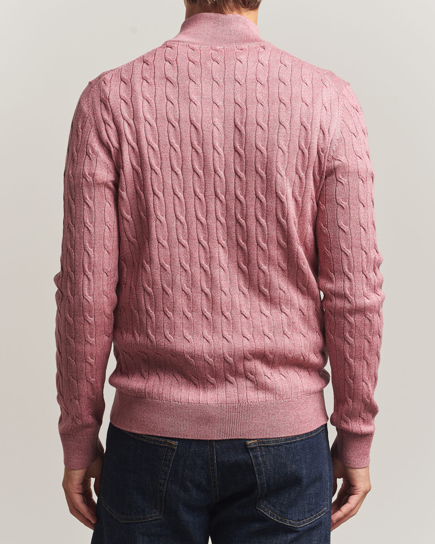 Men | Sweaters & Knitwear | Morris | Merino Cable Half Zip Cerise