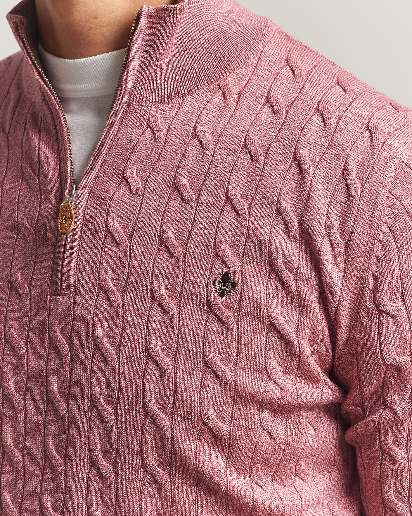 Men | Sweaters & Knitwear | Morris | Merino Cable Half Zip Cerise