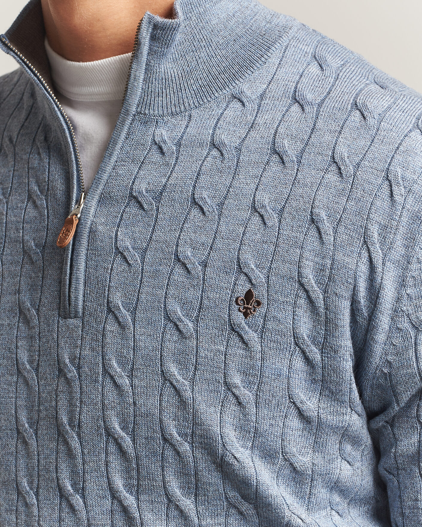 Men | Sweaters & Knitwear | Morris | Merino Cable Half Zip Light Blue