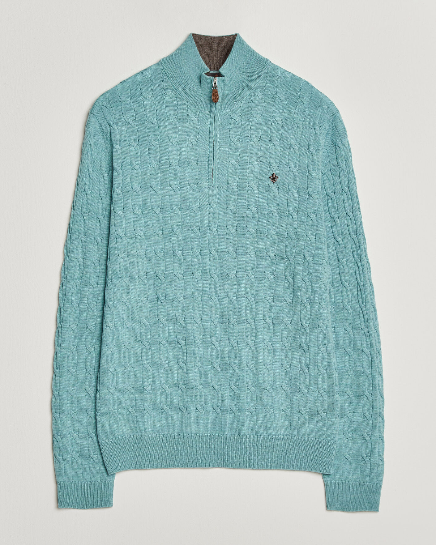 Men | Sweaters & Knitwear | Morris | Merino Cable Half Zip Ocean Blue