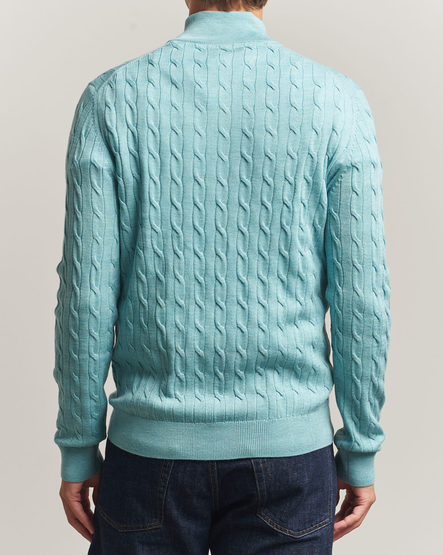 Men | Sweaters & Knitwear | Morris | Merino Cable Half Zip Ocean Blue