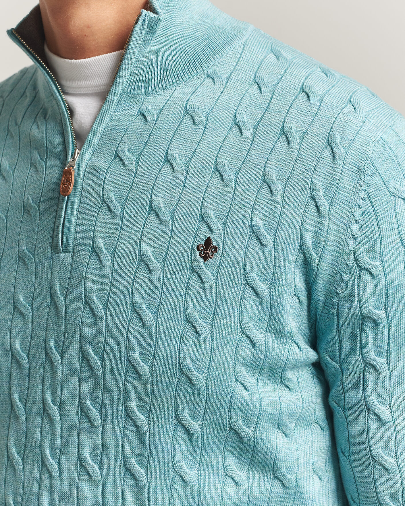 Morris Merino Cable Half Zip Ocean Blue at CareOfCarl.com
