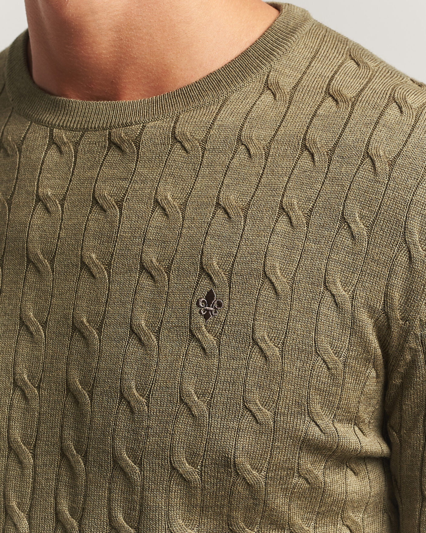Men | Sweaters & Knitwear | Morris | Merino Cable O-Neck Olive