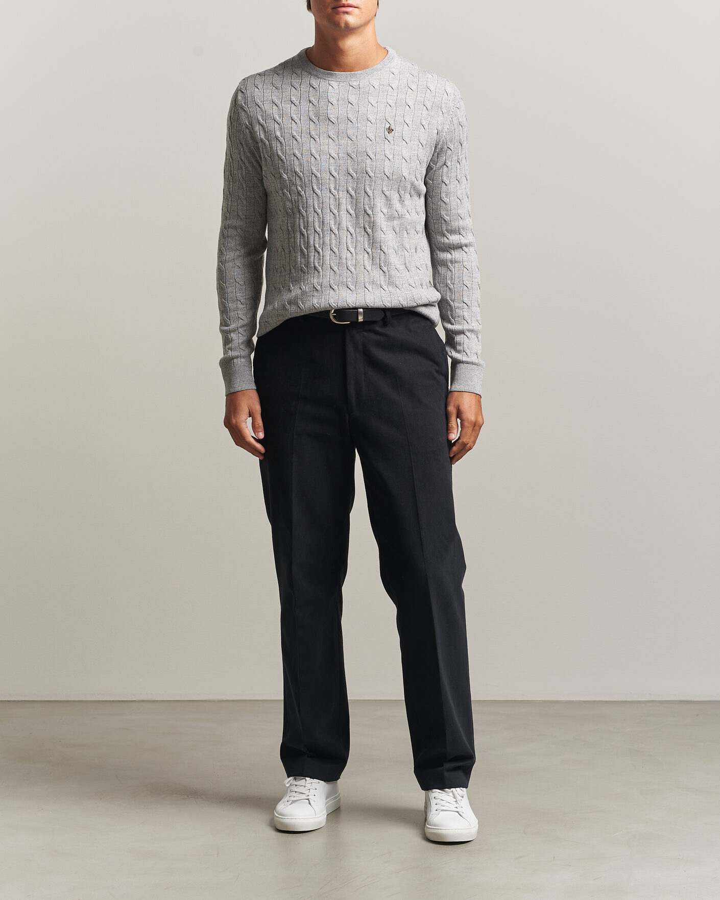 Men | Sweaters & Knitwear | Morris | Merino Cable O-Neck Mid Grey
