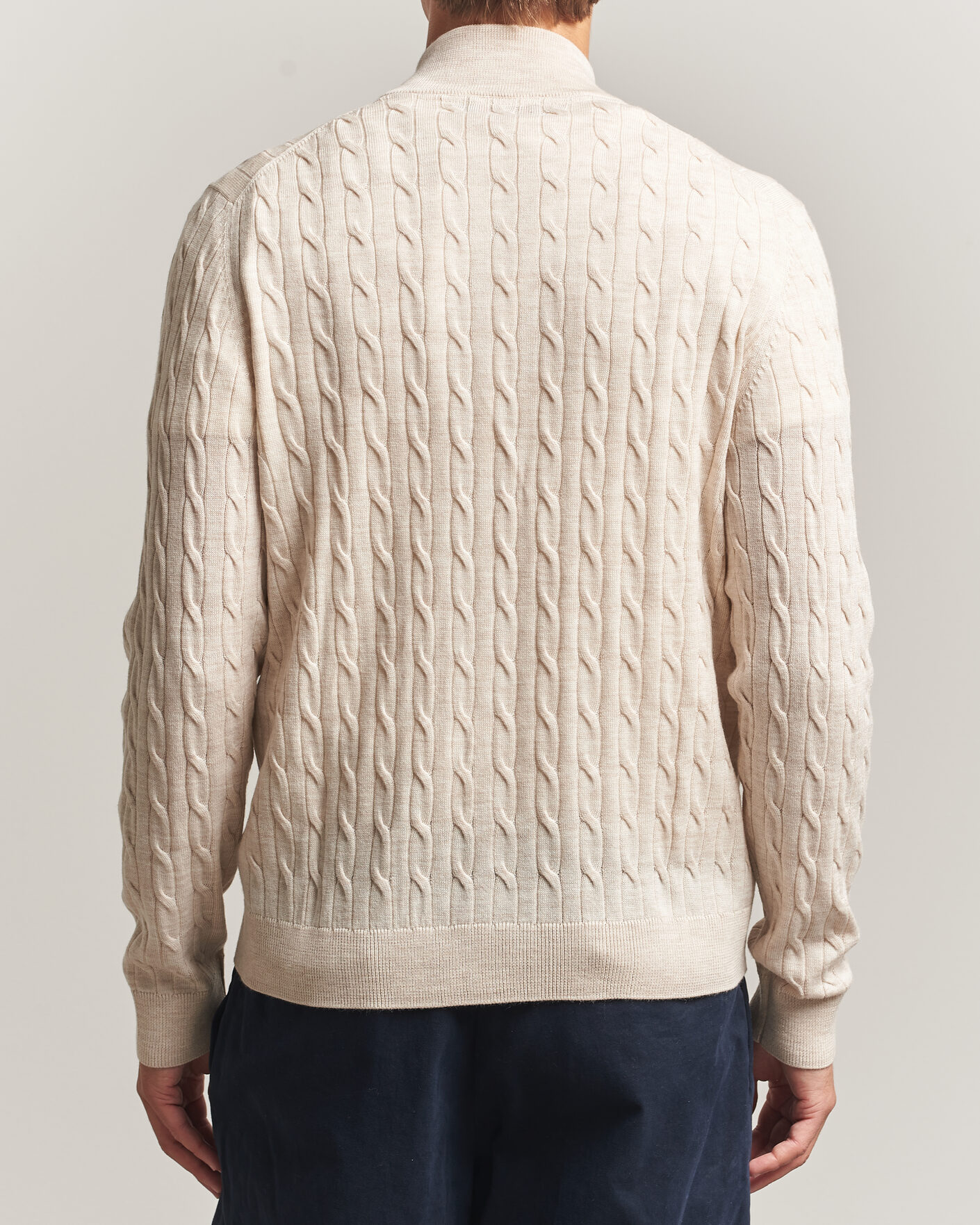 Men | Sweaters & Knitwear | Morris | Merino Cable Zip Cardigan Off White