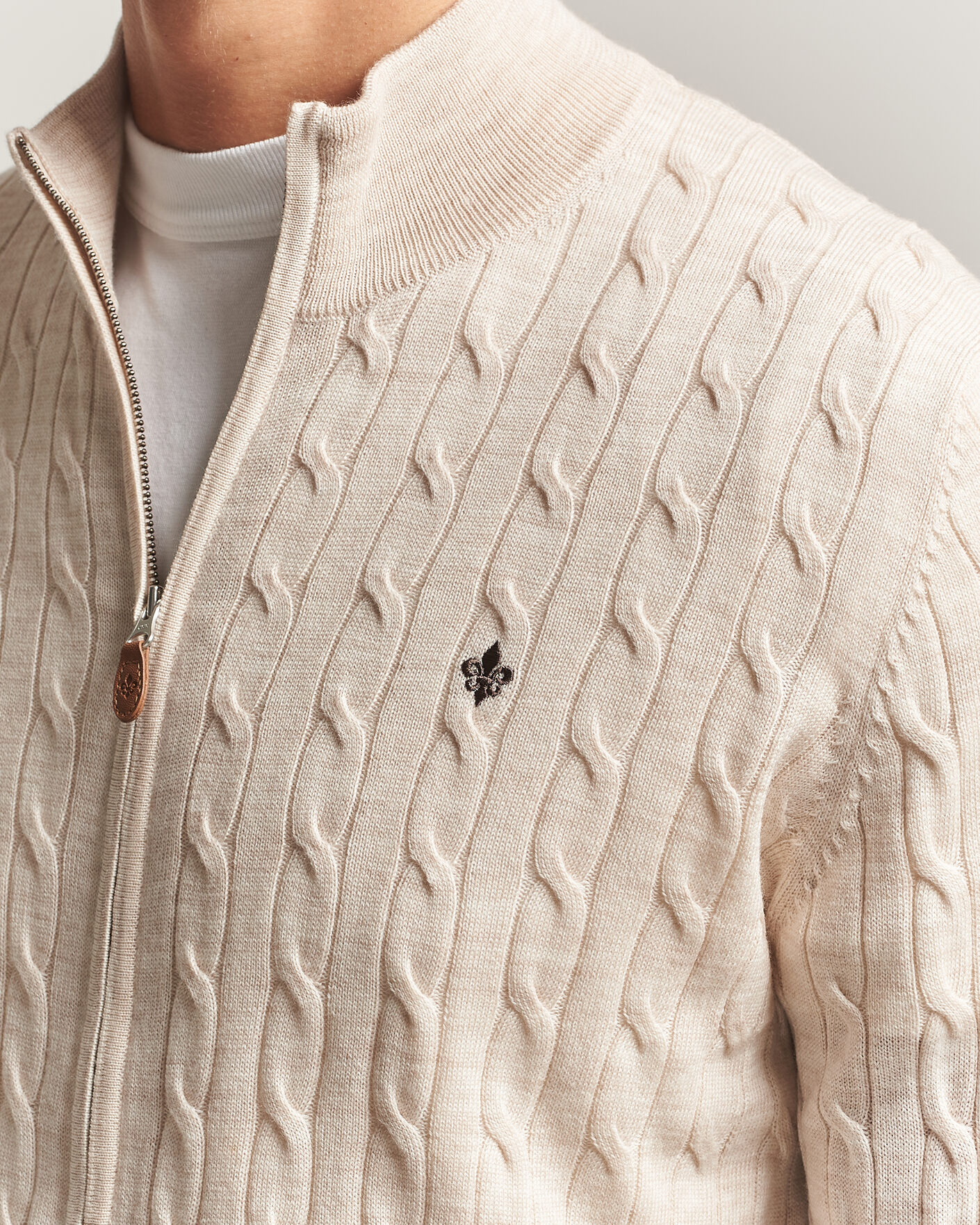 Men | Sweaters & Knitwear | Morris | Merino Cable Zip Cardigan Off White