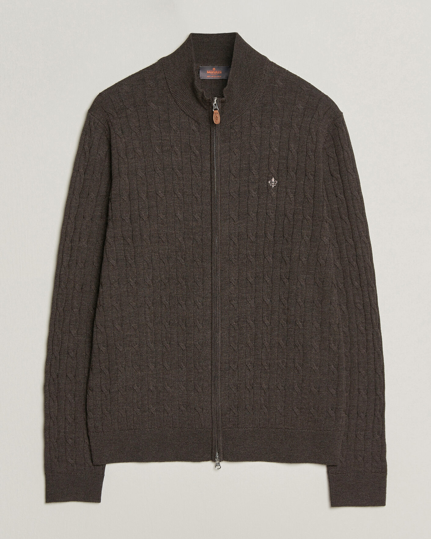 Men | Sweaters & Knitwear | Morris | Merino Cable Zip Cardigan Brown