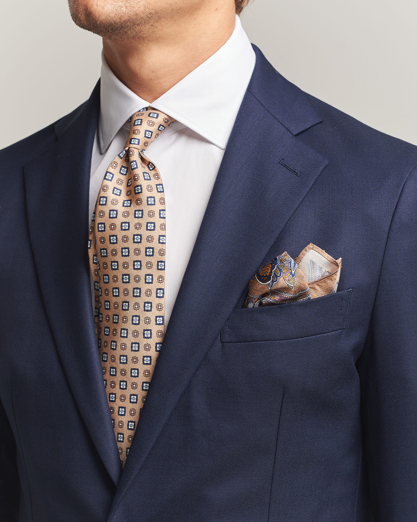 Men | Ties | Amanda Christensen | Box Set Silk 8 cm Tie And Pocket Square Beige