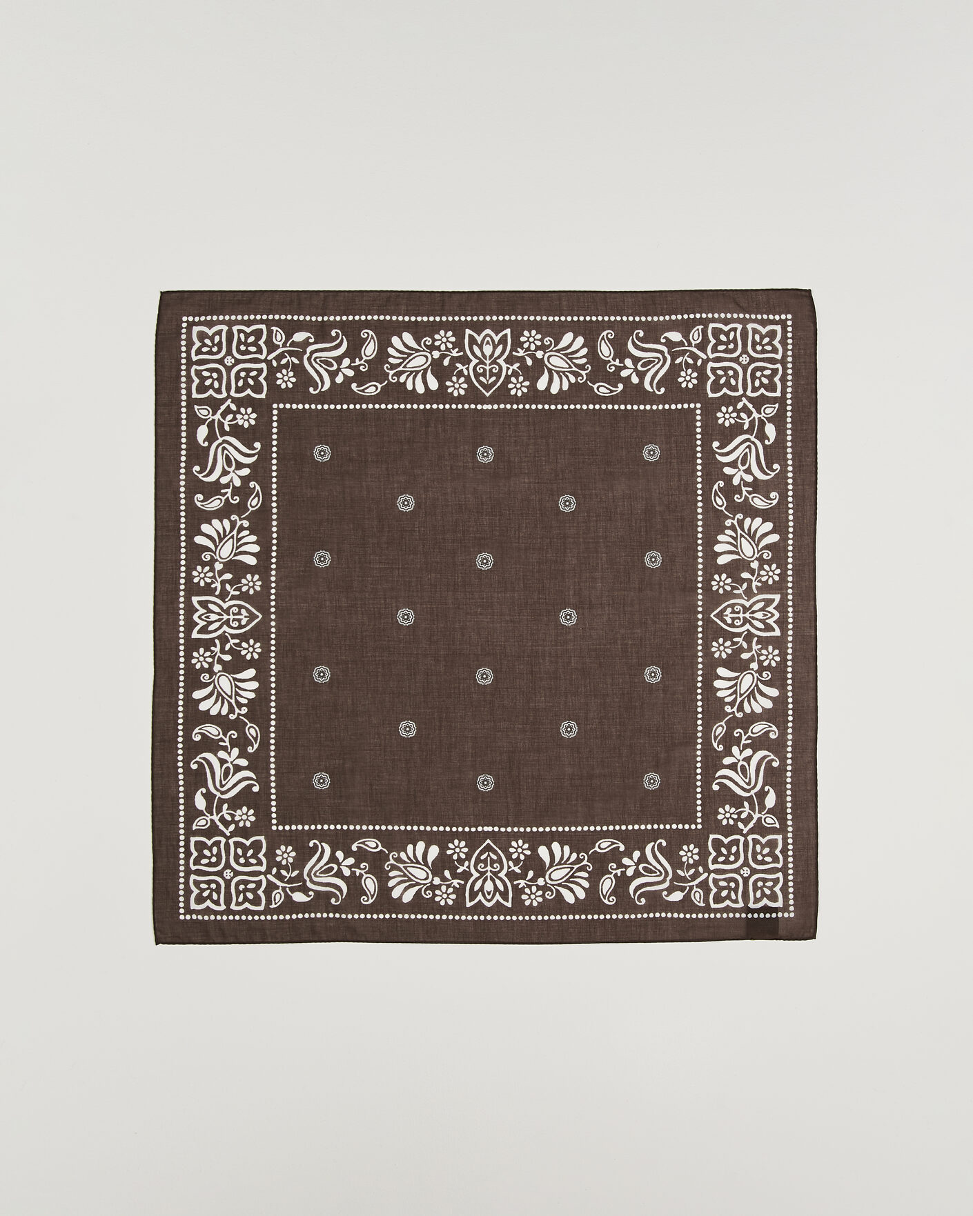 Men | Dress Scarves | Amanda Christensen | Cotton Voile Printed Flower Bandana Brown