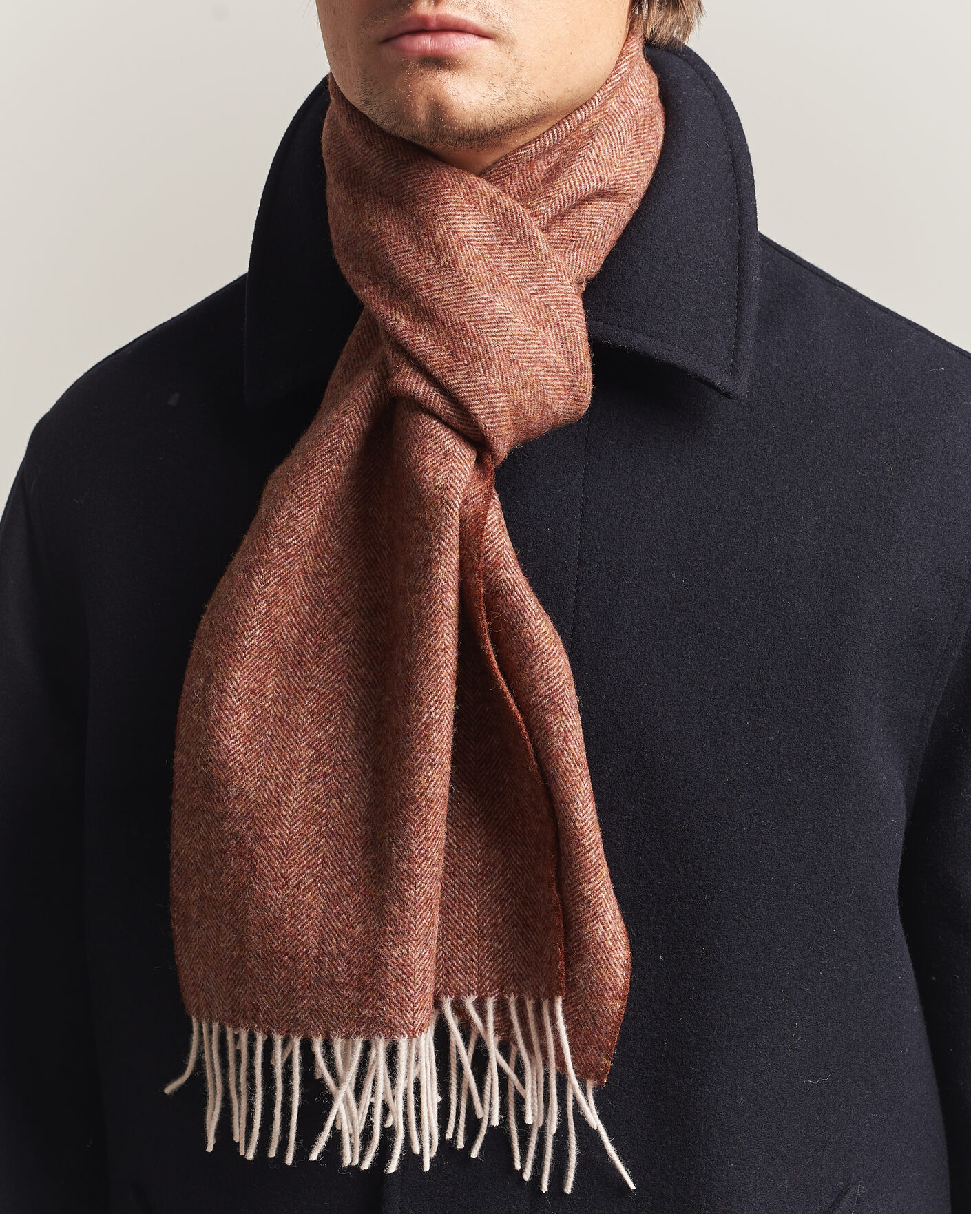 Men | Scarves | Amanda Christensen | Wool Herringbone Scarf Rust