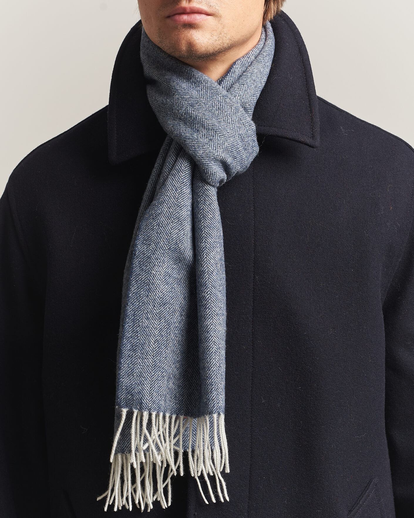 Men | Scarves | Amanda Christensen | Wool Herringbone Scarf Navy