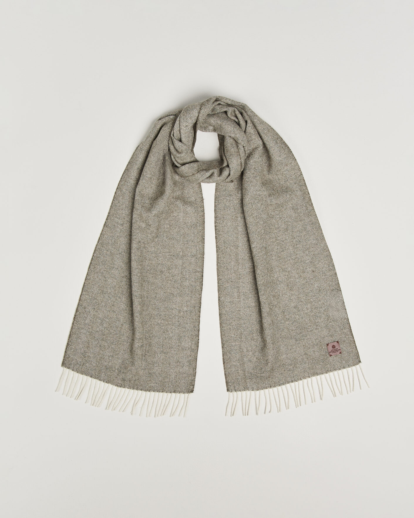 Men | Scarves | Amanda Christensen | Wool Herringbone Scarf Green