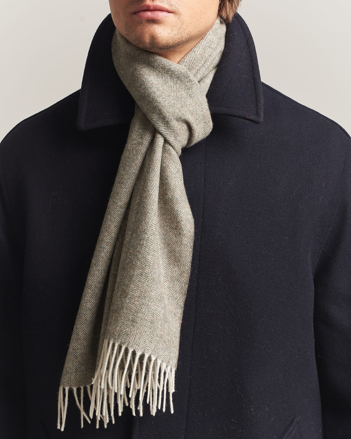 Men | Scarves | Amanda Christensen | Wool Herringbone Scarf Green