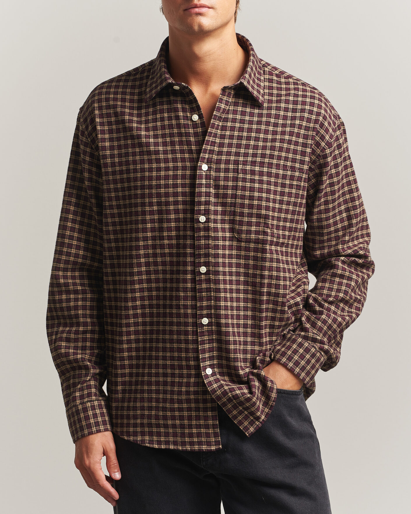 Men | Shirts | NN07 | Deon Flannel Shirt Bordeaux Check