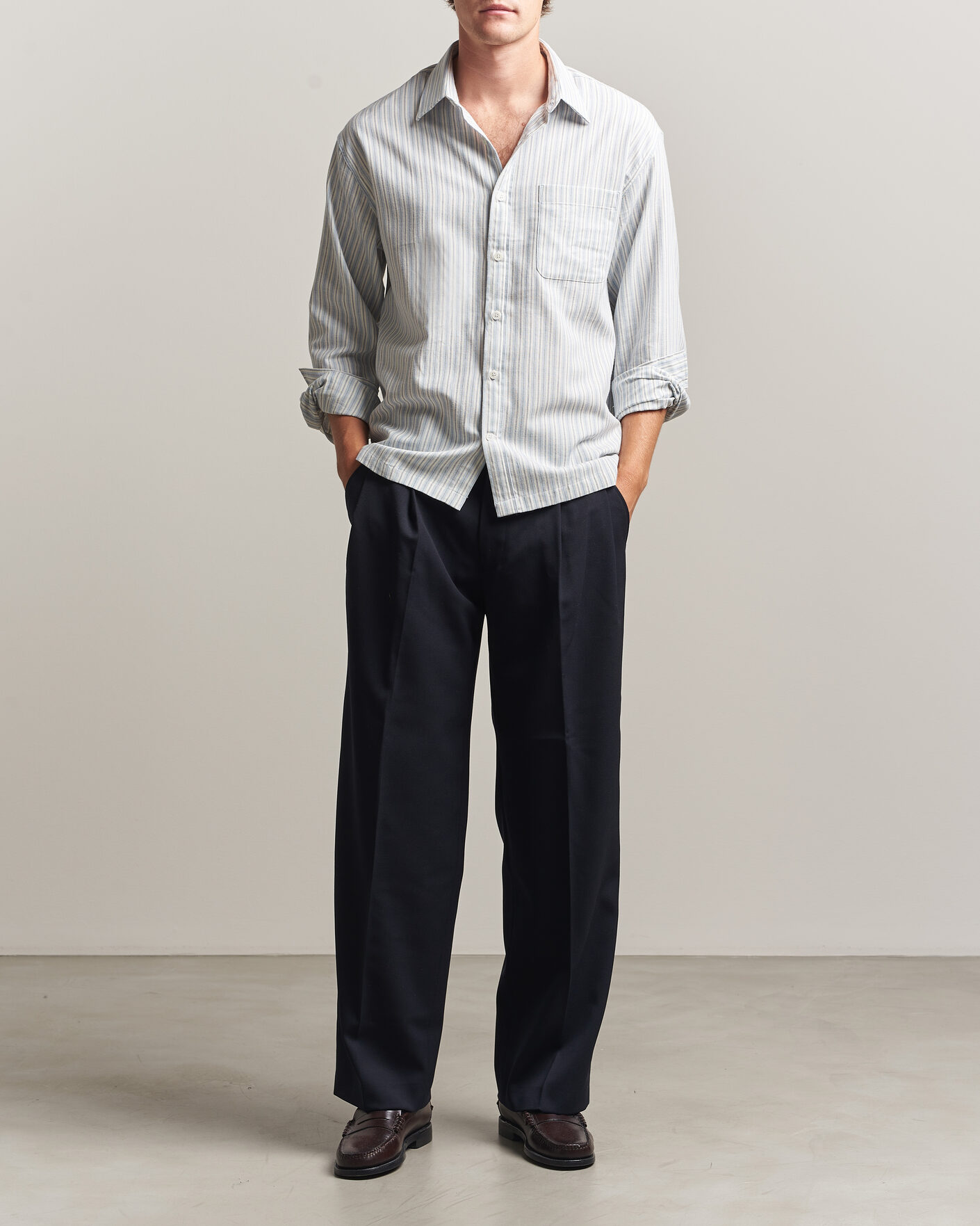 Men | Shirts | NN07 | Deon Brushed Cotton Striped Shirt Blue
