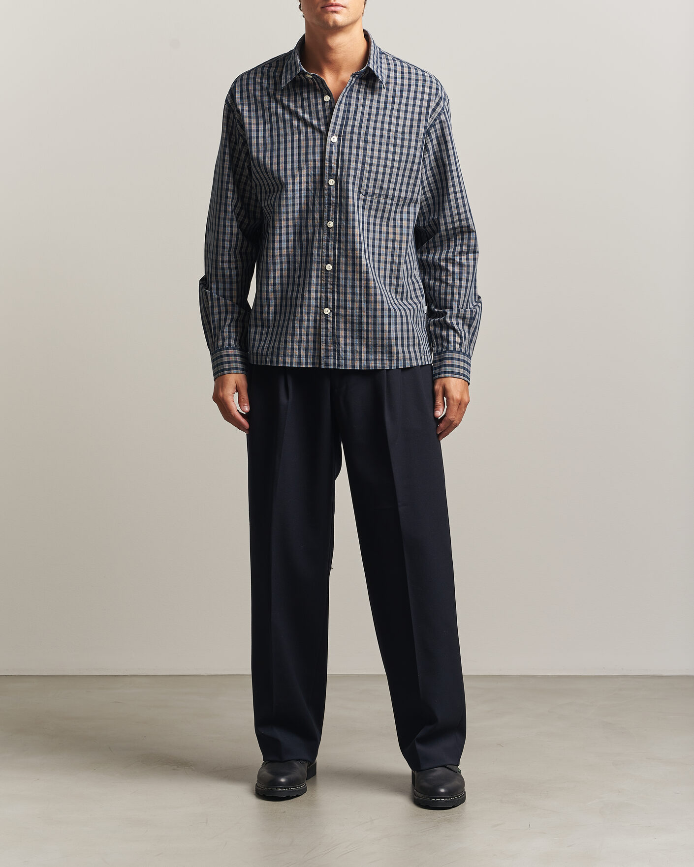 Men | Shirts | NN07 | Deon Brushed Cotton Checked Shirt Navy Blue