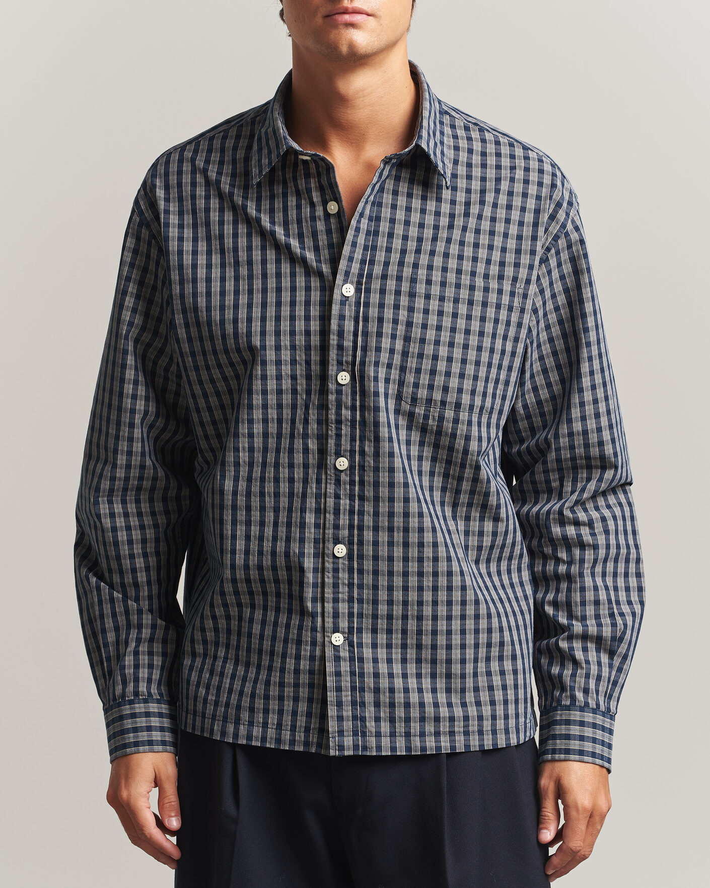 Men | Shirts | NN07 | Deon Brushed Cotton Checked Shirt Navy Blue