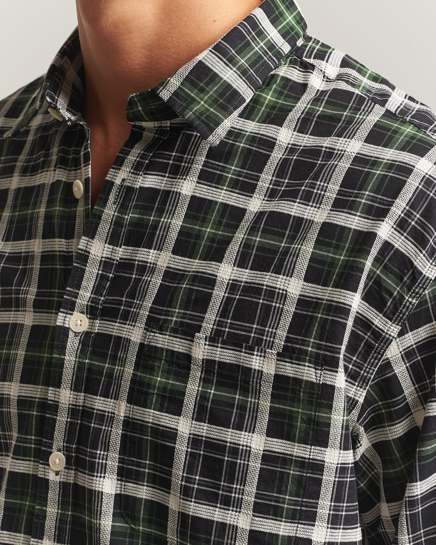 Men | Shirts | NN07 | Deon Cotton Checked Shirt Fern Green