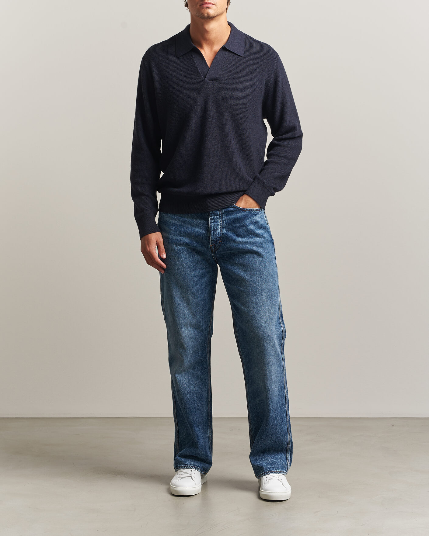 Men | Sweaters & Knitwear | NN07 | Hope Cotton/Cashmere Rib Knitted Polo Navy