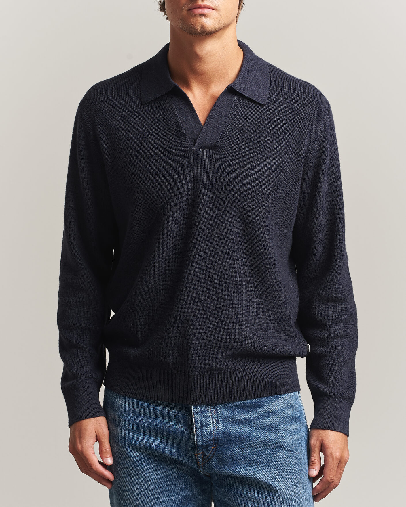 Men | Sweaters & Knitwear | NN07 | Hope Cotton/Cashmere Rib Knitted Polo Navy