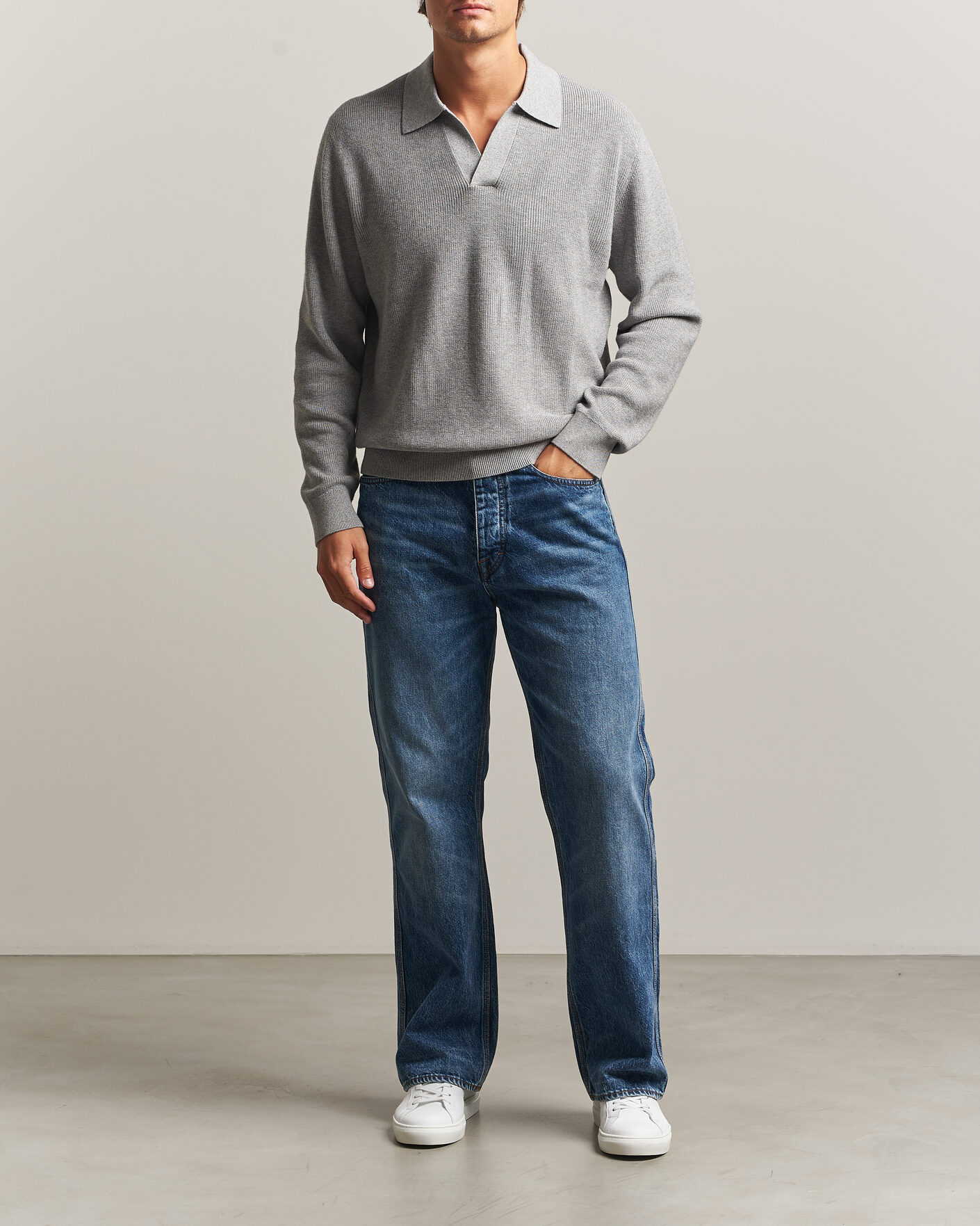 Men | Sweaters & Knitwear | NN07 | Hope Cotton/Cashmere Rib Knitted Polo Grey