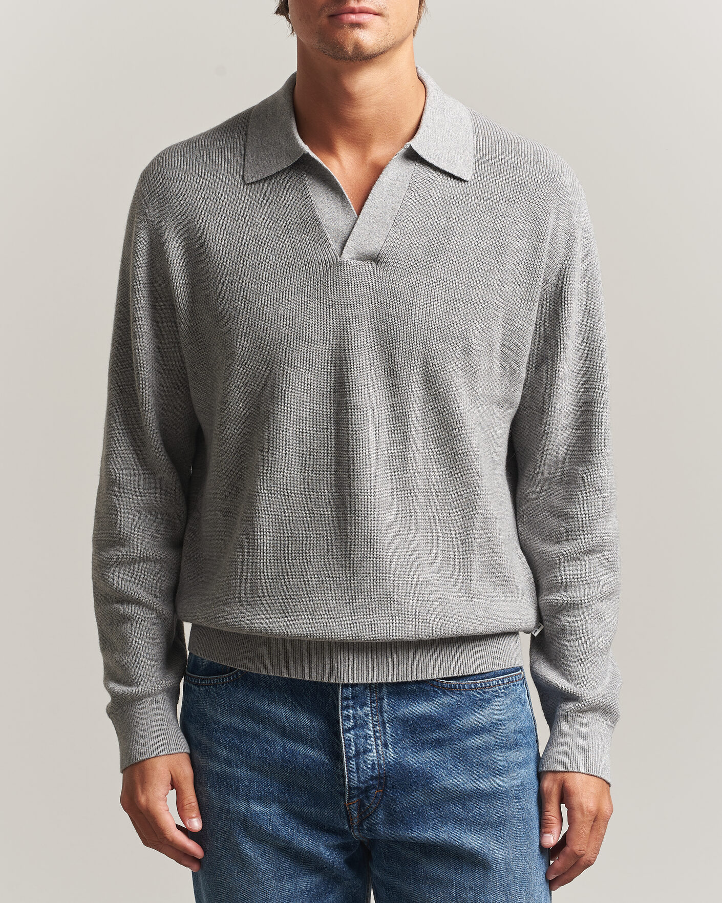 Men | Sweaters & Knitwear | NN07 | Hope Cotton/Cashmere Rib Knitted Polo Grey