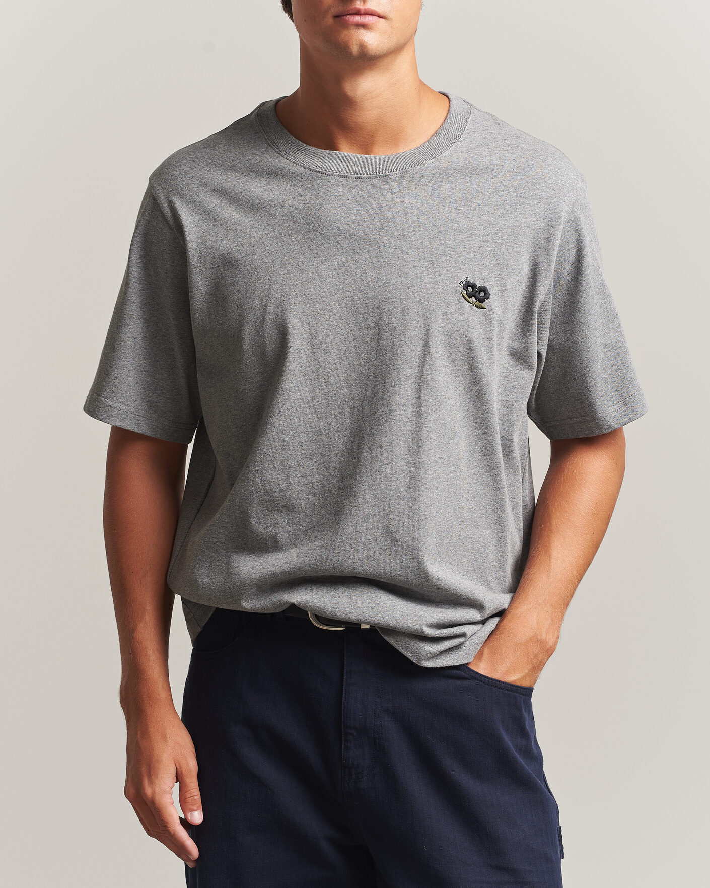 Men | T-Shirts | NN07 | Jett Embroidered Crew Neck T-Shirt Grey Melange