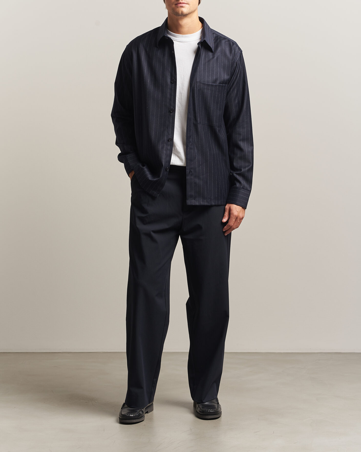 Men | Shirts | NN07 | Freddy Wool Pinstriped Overshirt Navy