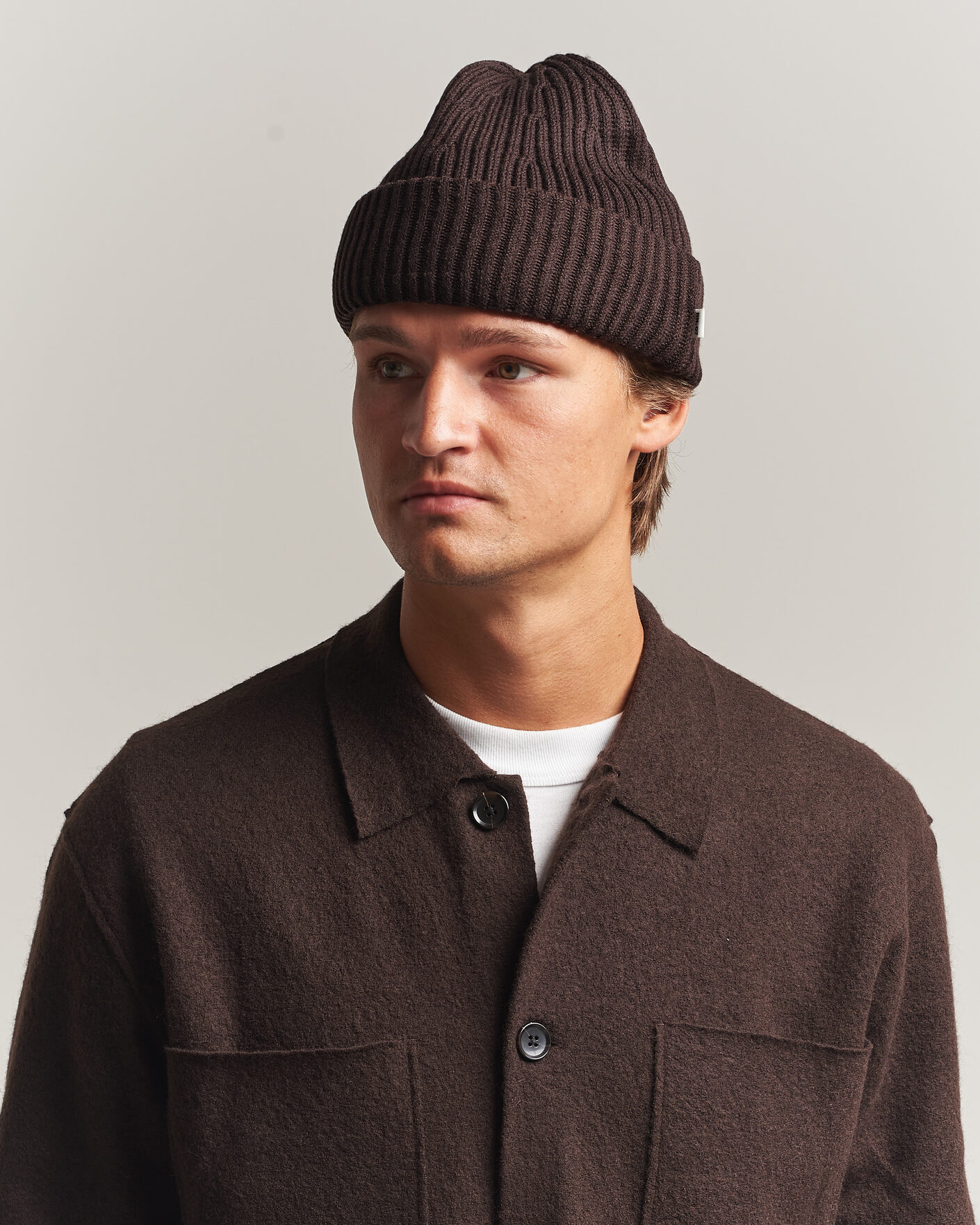 Men | Beanies | NN07 | Wool Rib Hat Deep Truffle