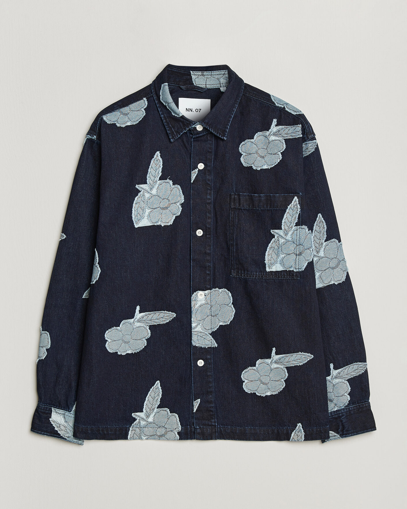 Men | Shirts | NN07 | Adwin Fil‑coupé Jacquard Denim Overshirt Dark Blue