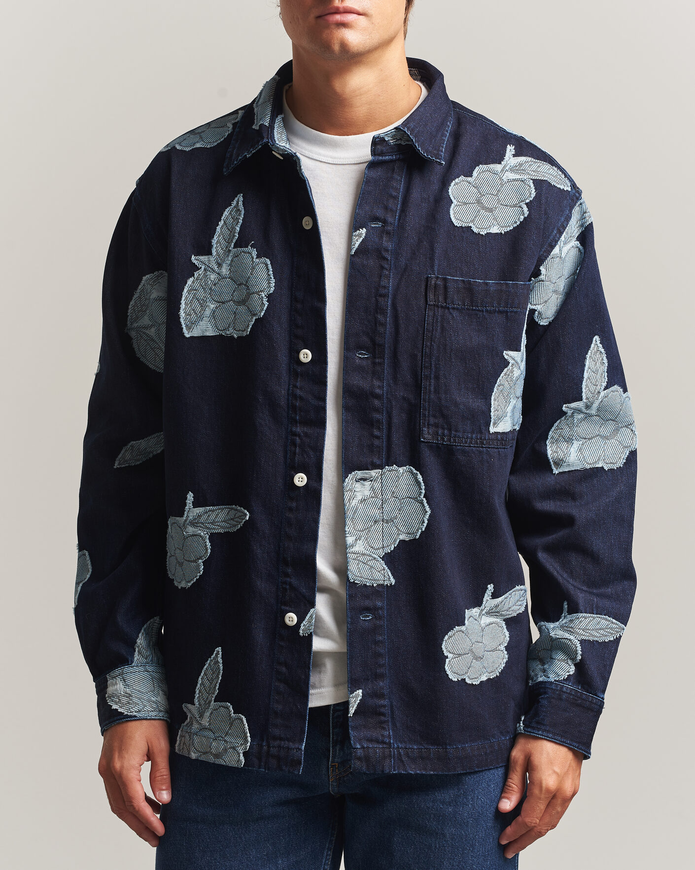 Men | Shirts | NN07 | Adwin Fil‑coupé Jacquard Denim Overshirt Dark Blue