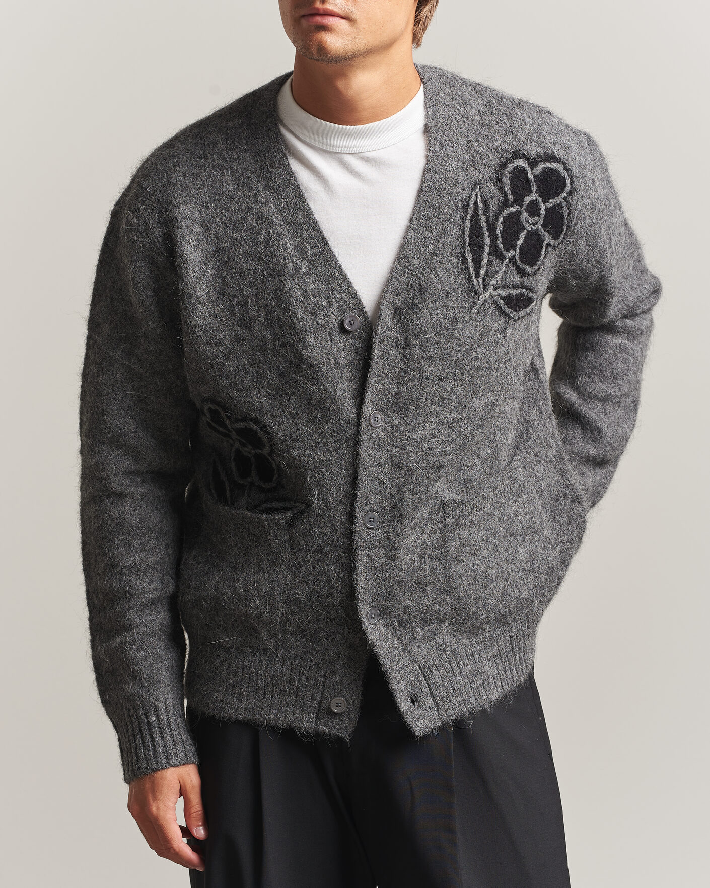 Men | Sweaters & Knitwear | NN07 | Kyle Alpaca Knitted Cardigan Dark Grey Melange