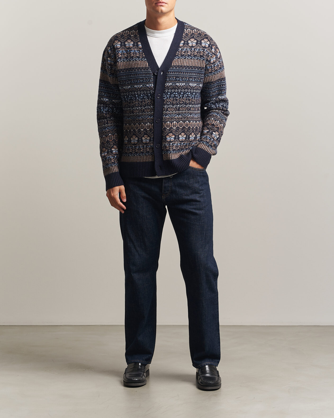 NN07 Tobias Fairisle Wool Knitted Cardigan Navy Blue at CareOfCarl.com