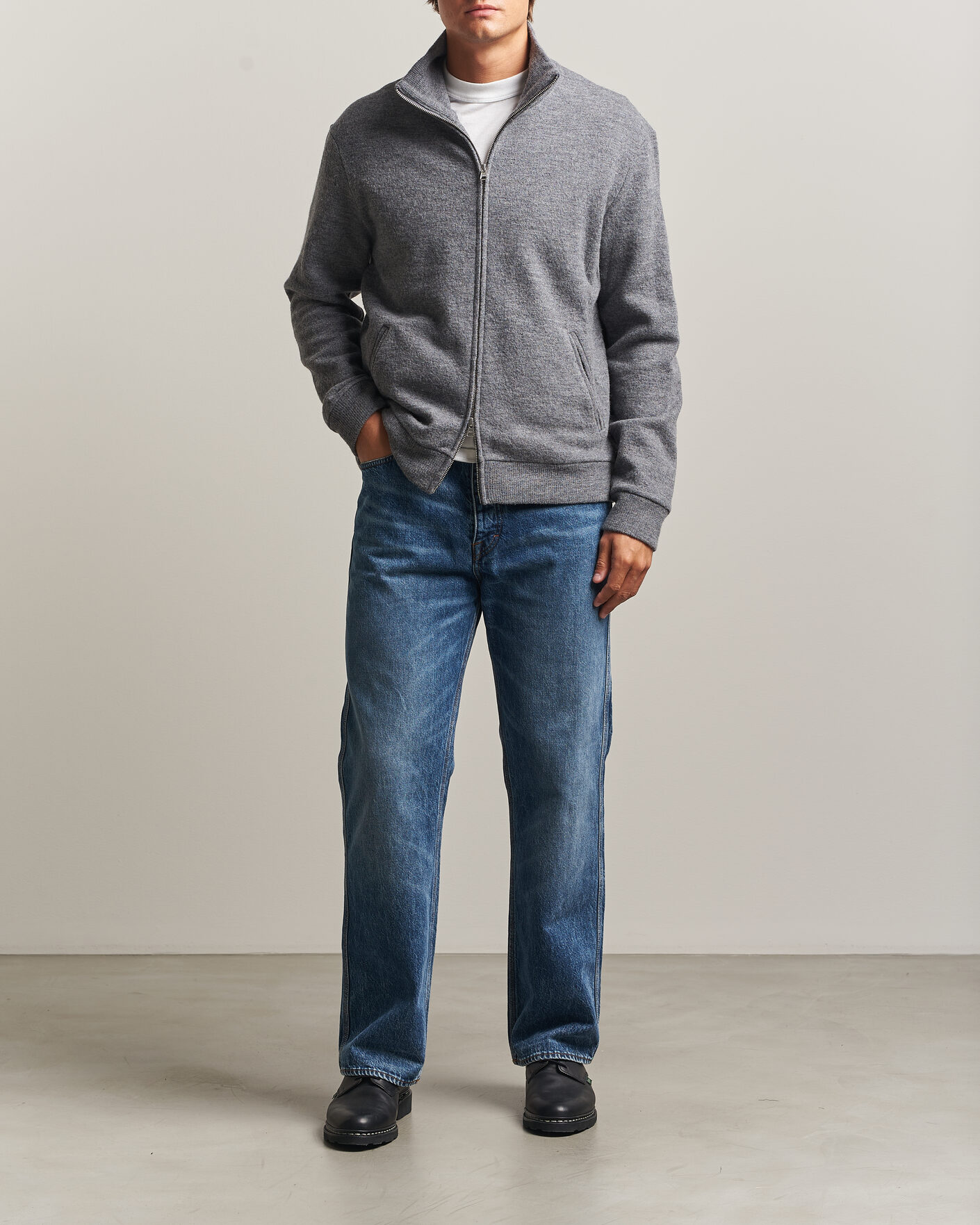 Men | Sweaters & Knitwear | NN07 | Soft Boiled Wool Full Zip Dark Grey Melange