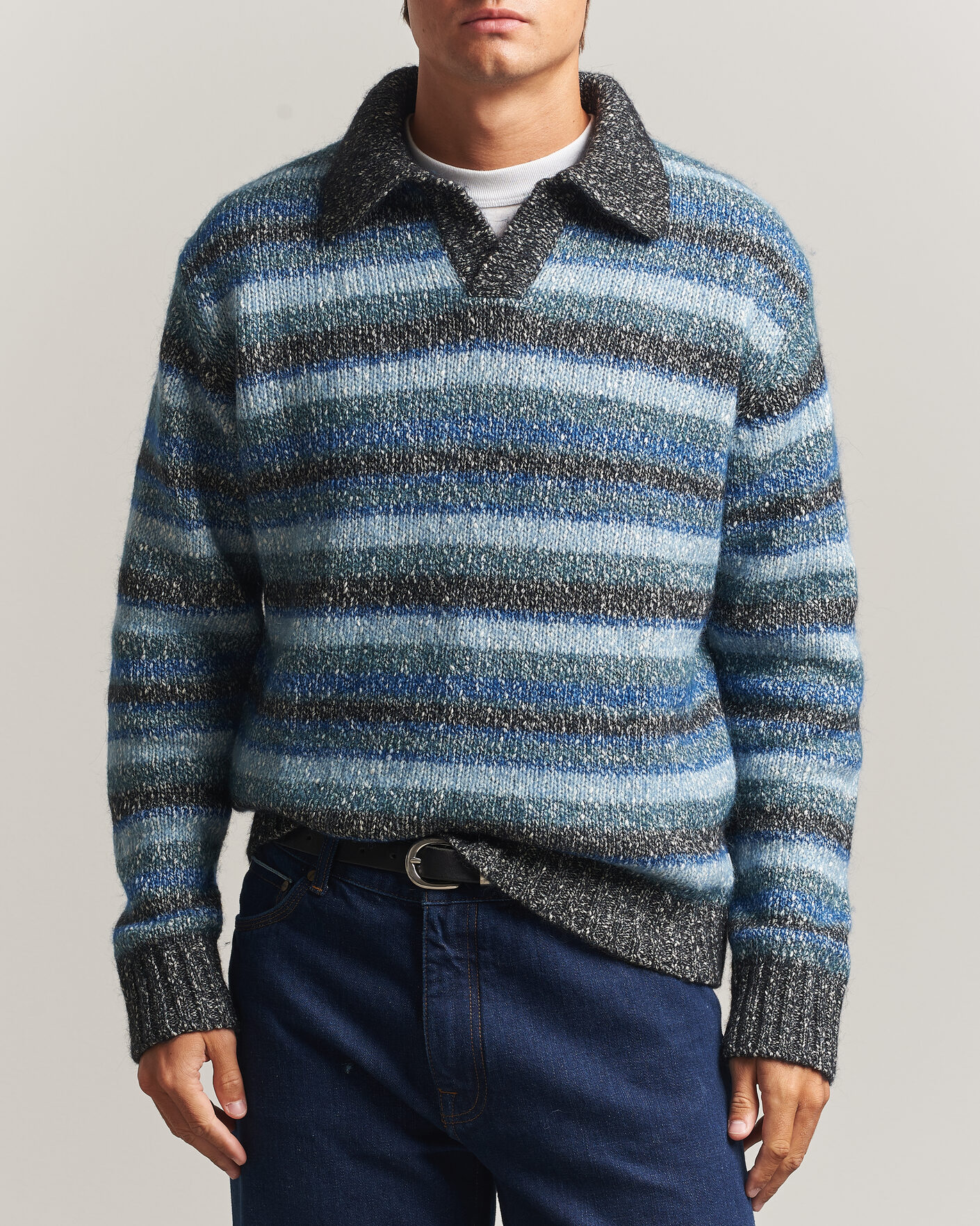 Men | Sweaters & Knitwear | NN07 | Erling Striped Knitted Polo Navy Multi