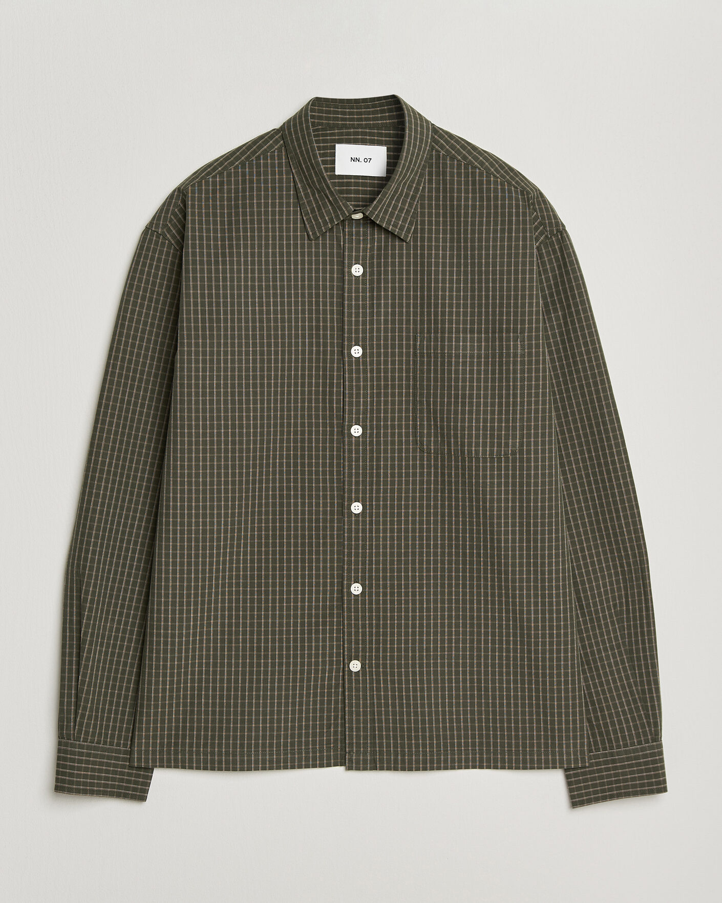 NN07 Deon Peached Cotton Checked Shirt Green at CareOfCarl.com