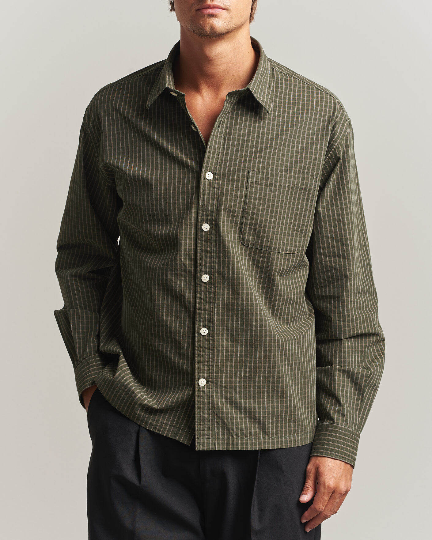 Men | Shirts | NN07 | Deon Peached Cotton Checked Shirt Green