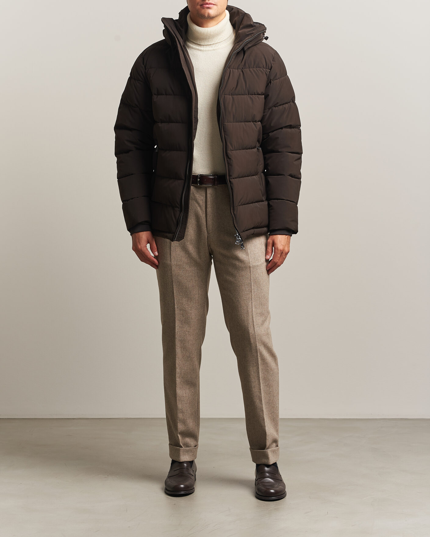 Men | Coats & Jackets | Oscar Jacobson | Hooded Puffer Jacket Brown