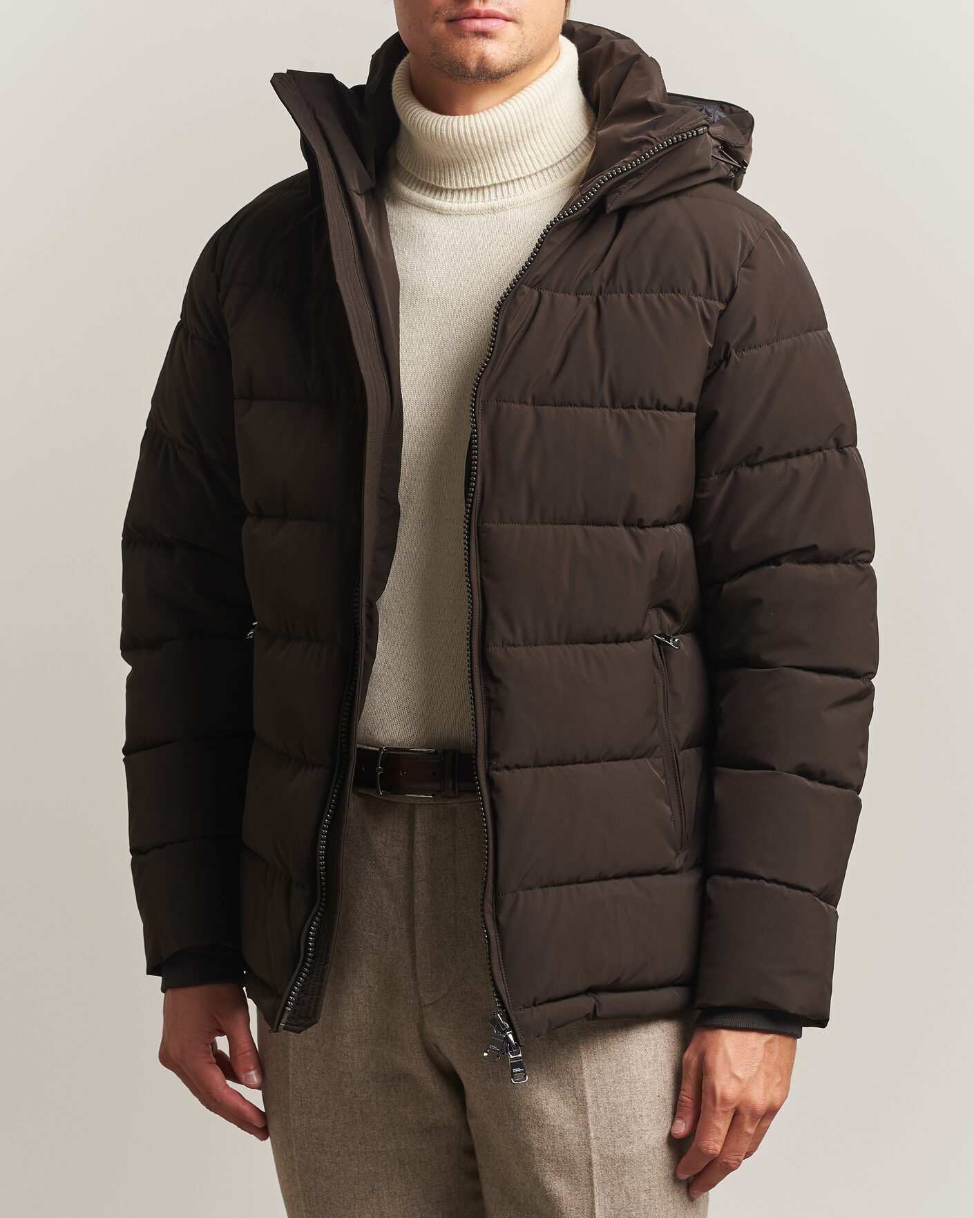 Men | Coats & Jackets | Oscar Jacobson | Hooded Puffer Jacket Brown