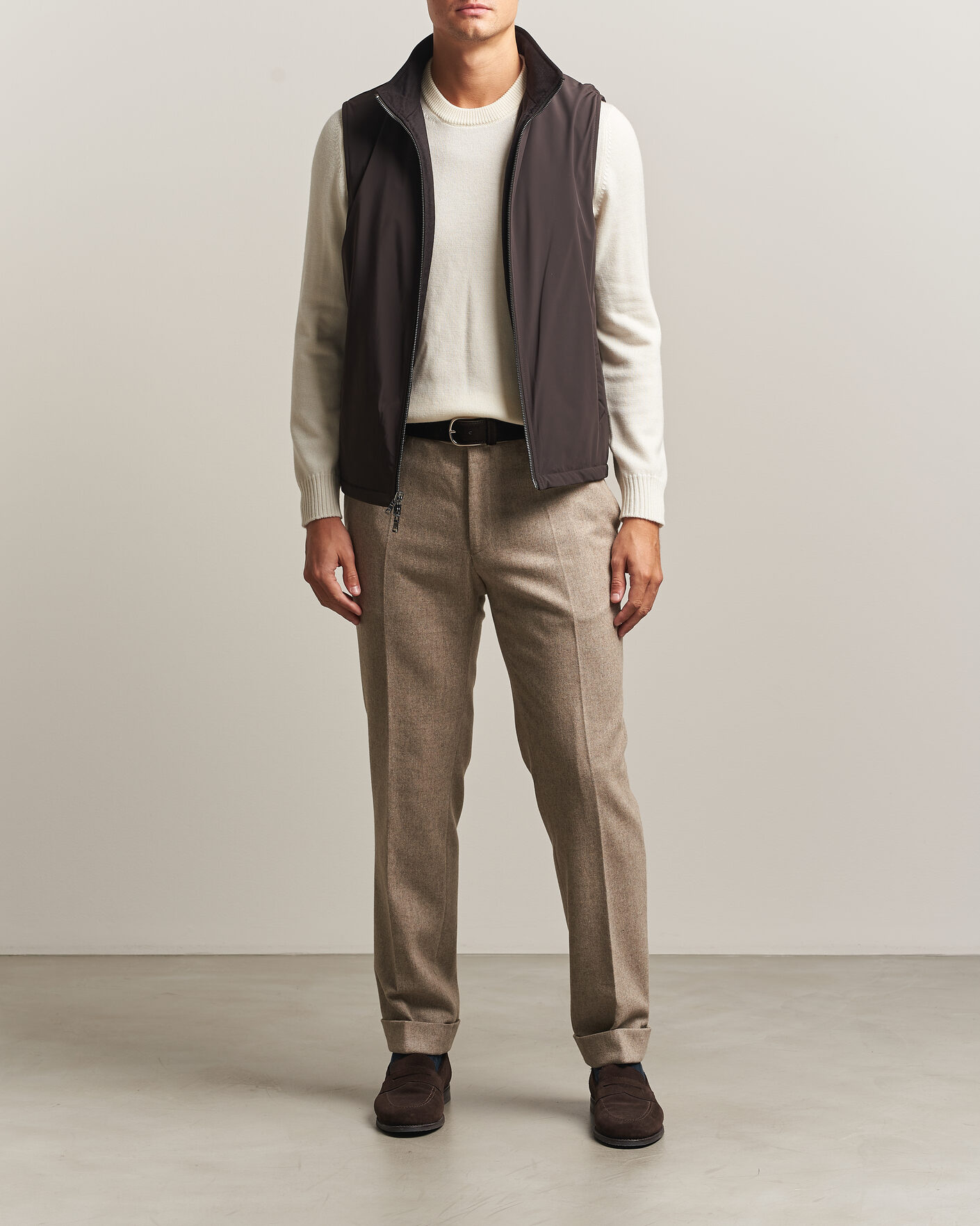 Men | Gilets | Oscar Jacobson | Nylon/Wool Reversible Vest Brown
